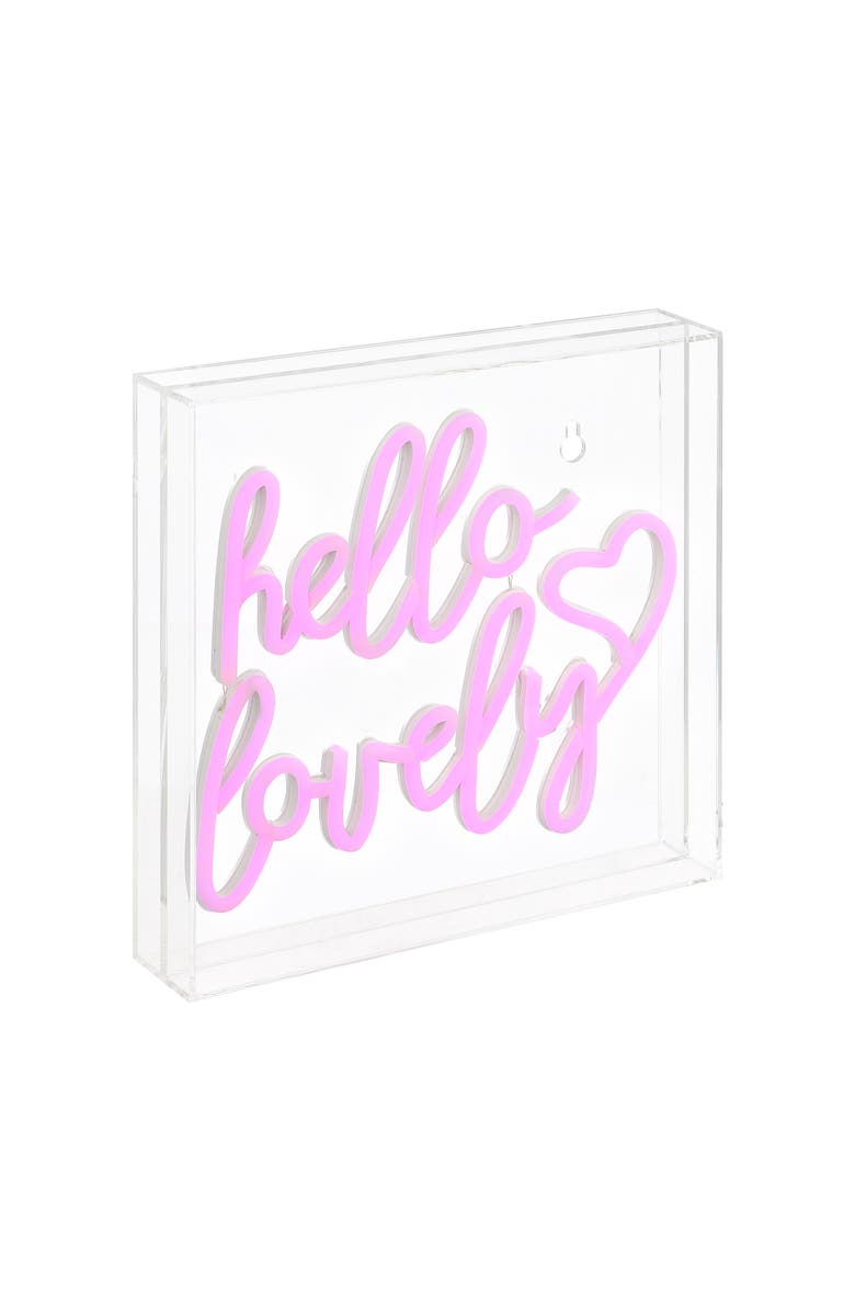 JONATHAN Y Hello Square Contemporary Glam Acrylic Box USB Operated LED Neon Light, Main, color, Pink