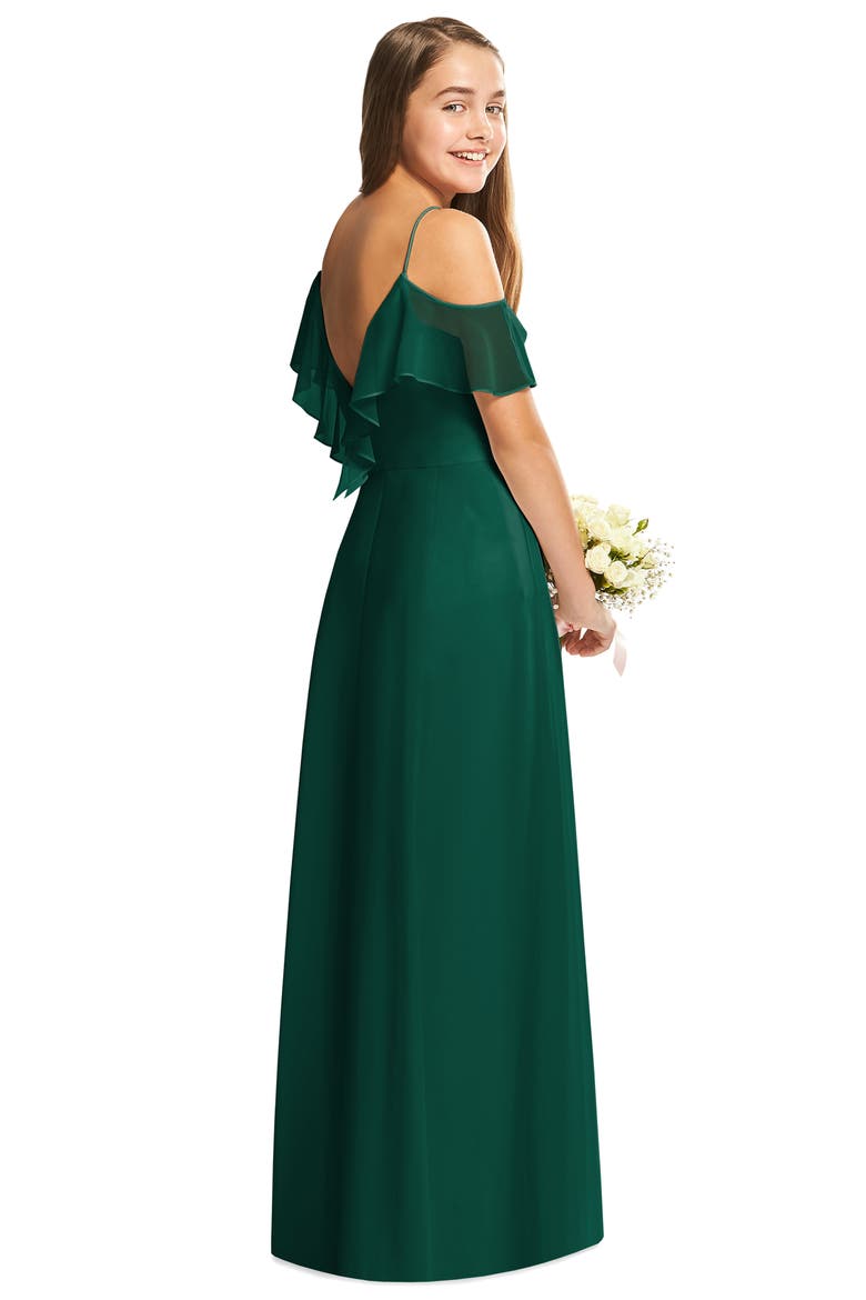 Cold Shoulder Chiffon Flower Girl Dress, Alternate, color, HUNTER