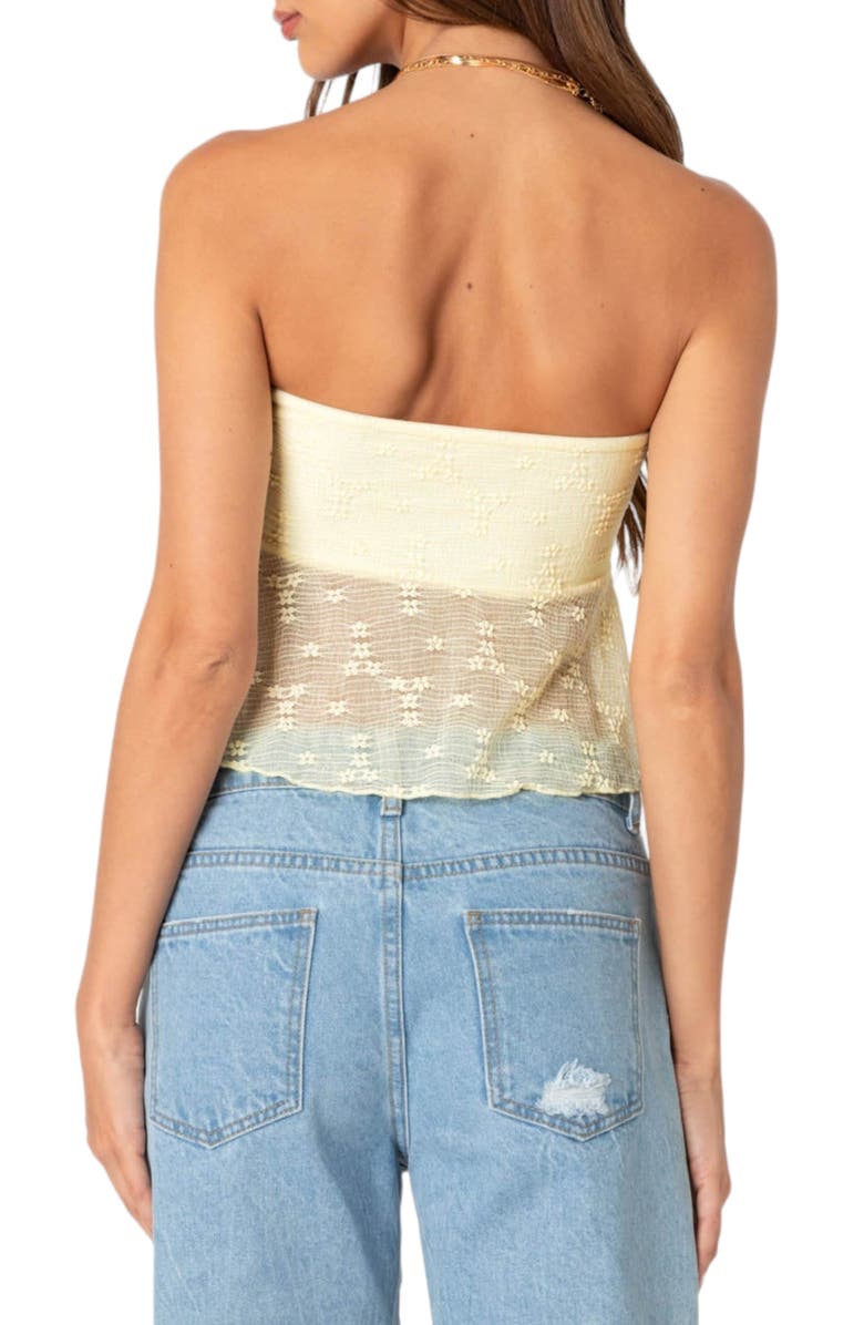 EDIKTED Embroidered Sheer Strapless Top, Alternate, color, Yellow