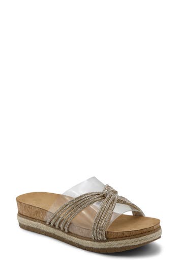 Adrienne Vittadini Proove Embellished Slide Sandal In Clear Gold