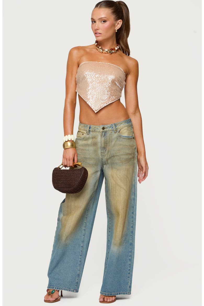 Sequin Strapless Handkerchief Crop Top, Alternate, color, BEIGE