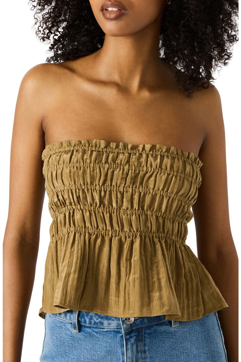Cambria Strapless Smocked Peplum Top, Alternate, color, DEEP OLIVE