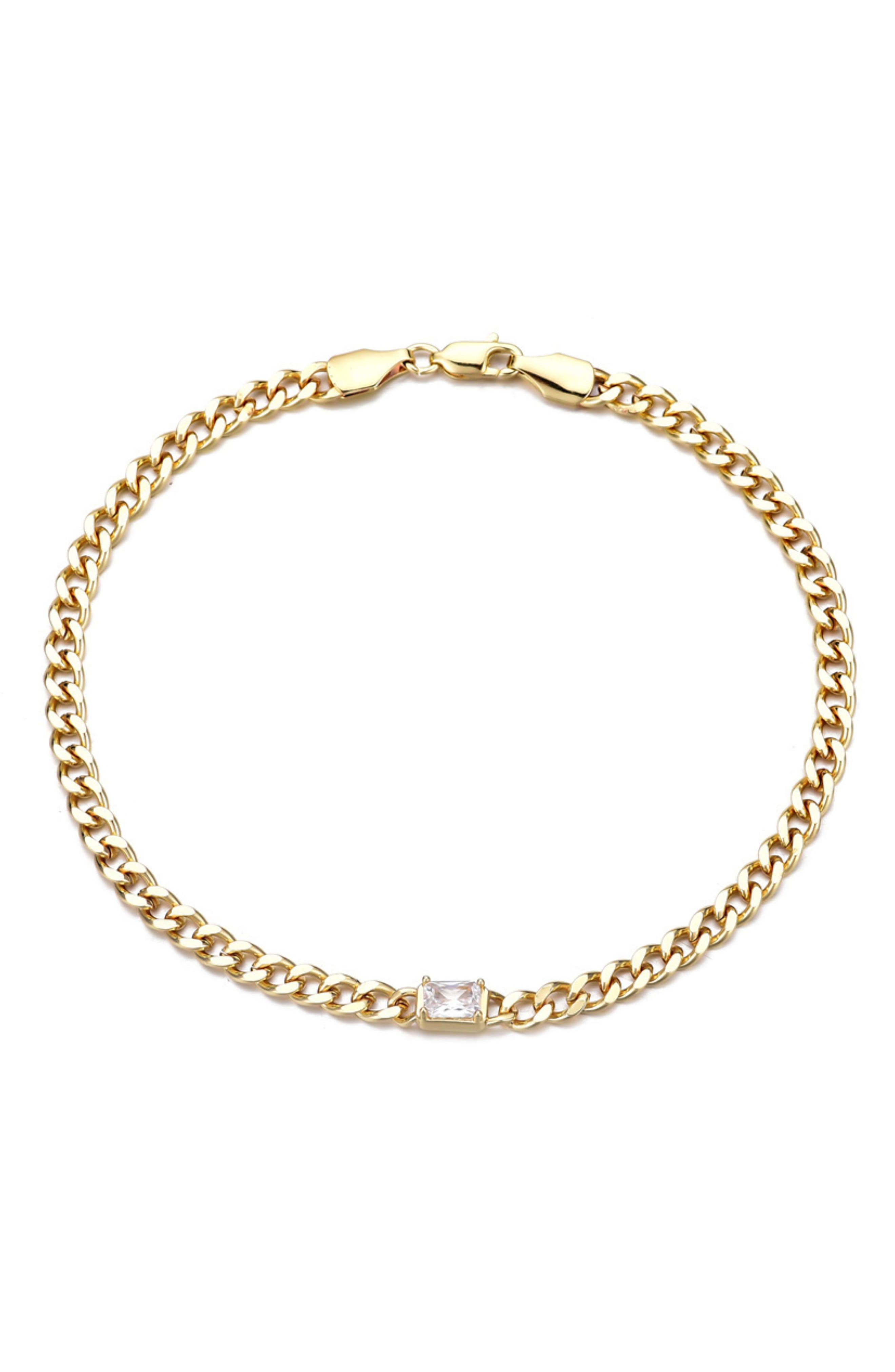 Adornia 14K Gold Plated Crystal Curb Chain Anklet