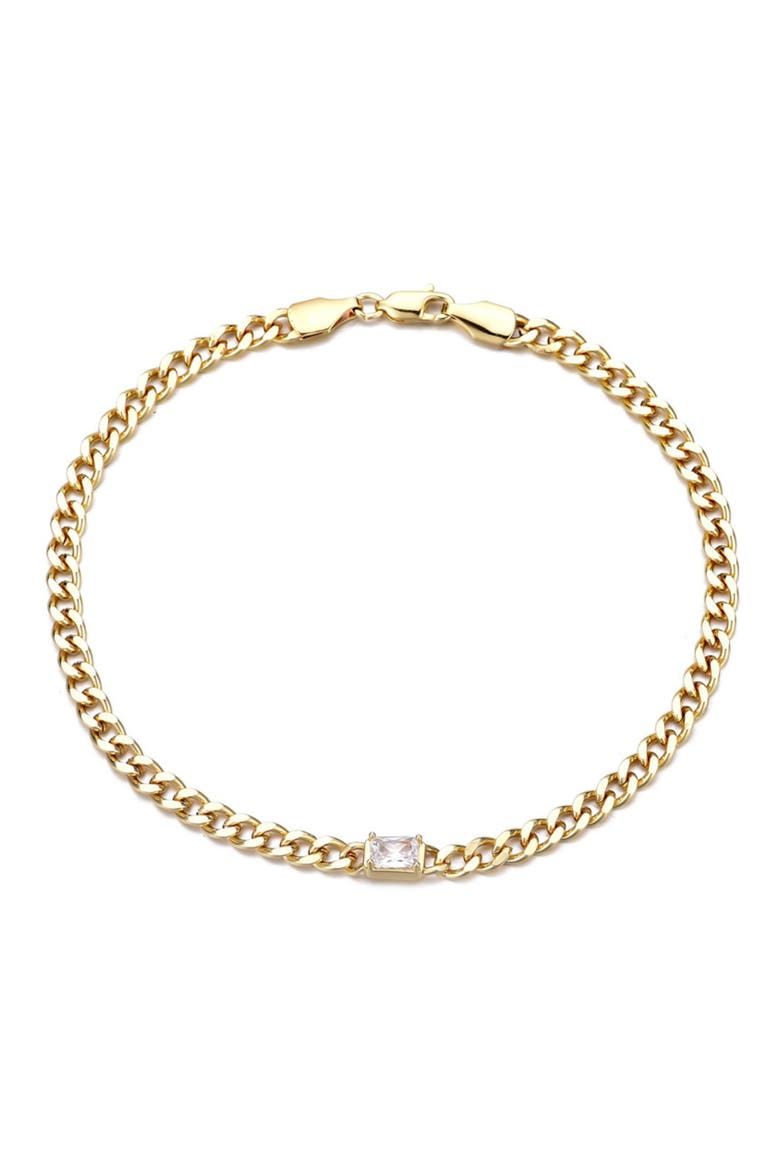 14K Gold Plated Crystal Curb Chain Anklet, Main, color, GOLD
