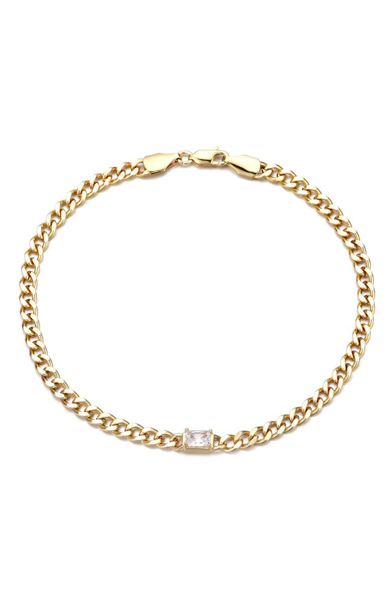 Adornia 14K Gold Plated Crystal Curb Chain Anklet, Main, color, Gold