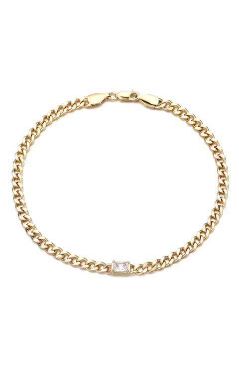 14K Gold Plated Crystal Curb Chain Anklet