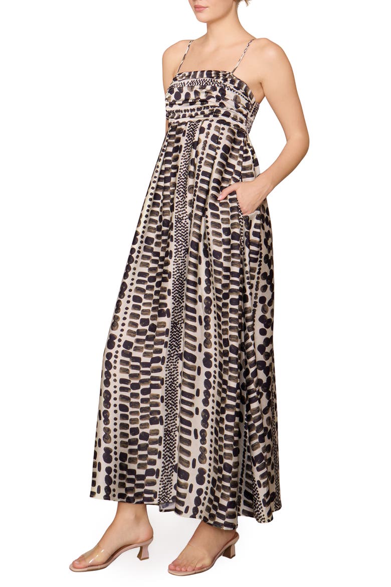 Mixed Print Satin Maxi Dress, Alternate, color, BONE BLACK