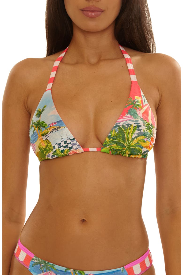 Miami Beach Reversible Triangle Bikini Top, Main, color, CORAL MULTI
