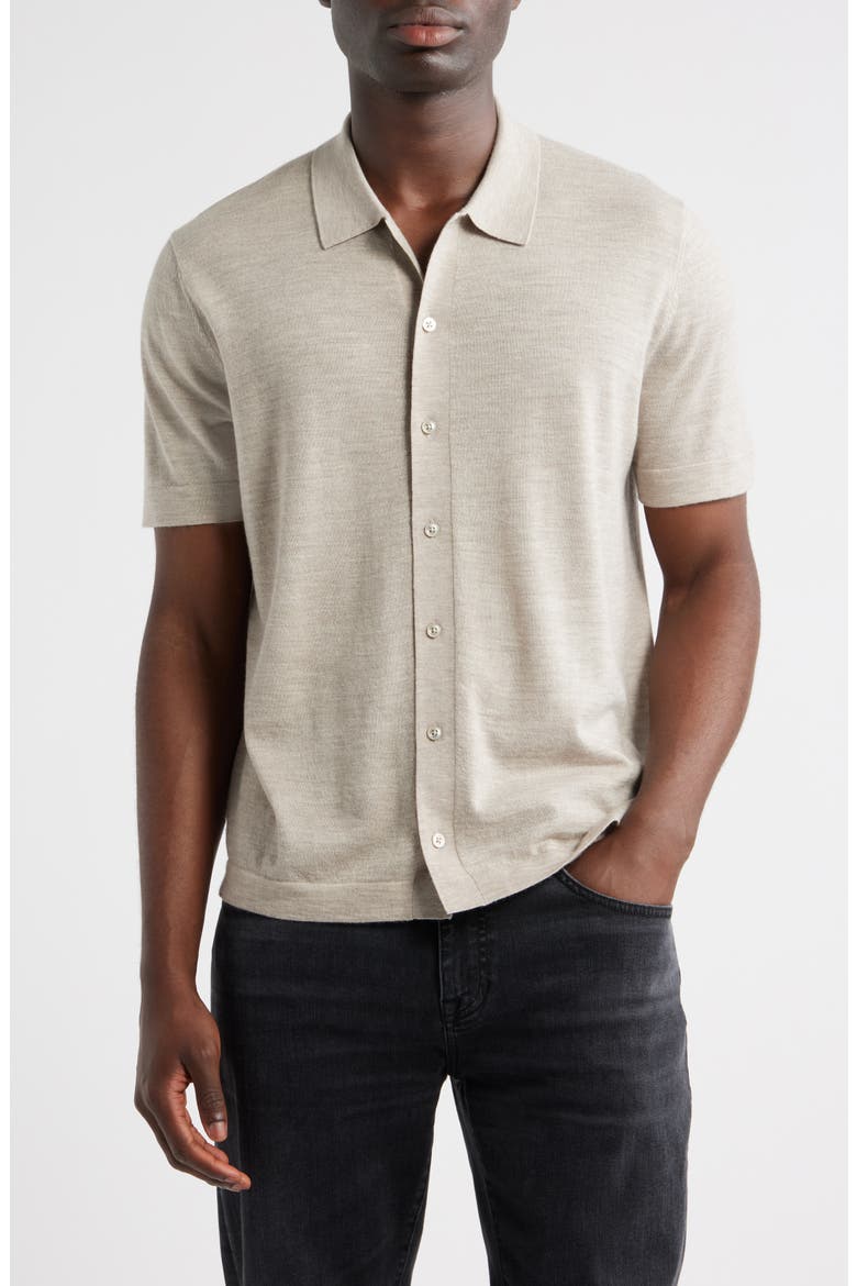 Short Sleeve Button Front Cardigan, Main, color, TAN OXFORD HEATHER