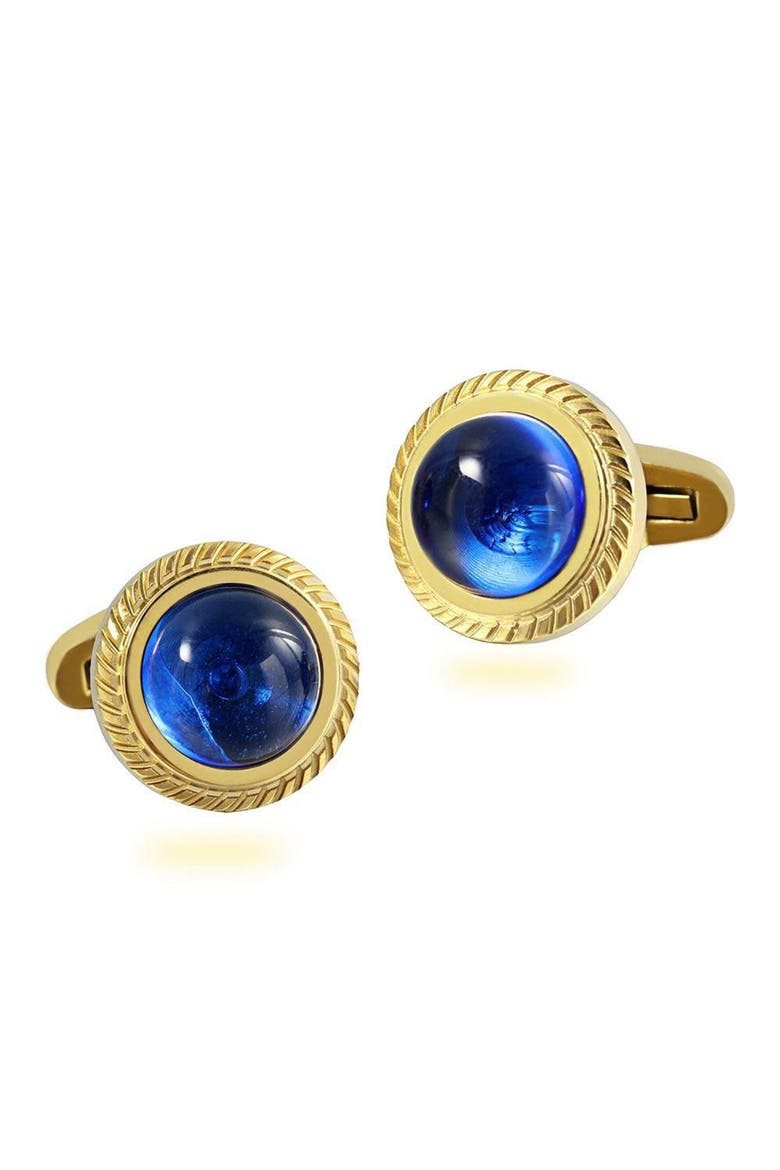 Serrated Wheat Ear Zircon Cufflinks, Alternate, color, Blue With Gold