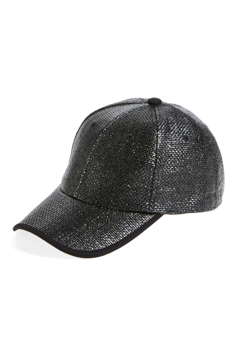 Metallic Straw Baseball Cap, Main, color, BLACK