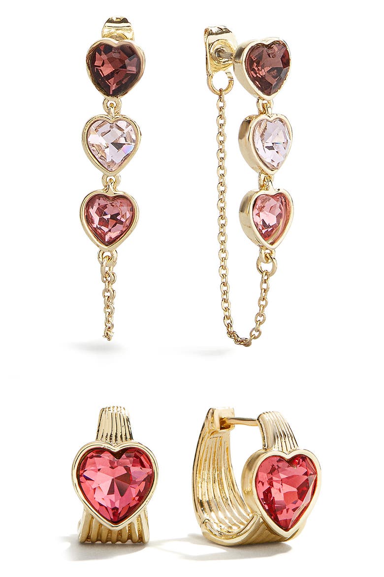 Alexandra Set of 2 Hoop & Front/Back Earrings, Main, color, PINK