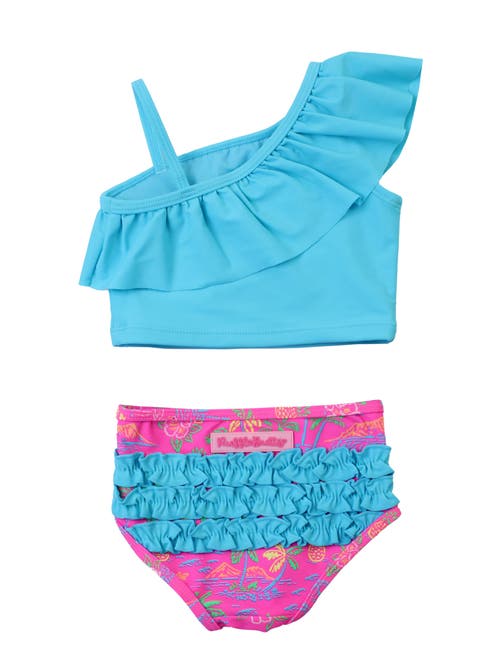 Rufflebutts Girls One Shoulder Ruffle Tankini In Blue