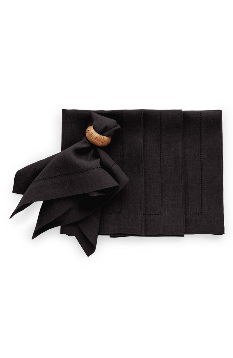Solino Home Linen Dinner Napkins - Sonoma Hemstitch, 20" x 20", Main, color, Black