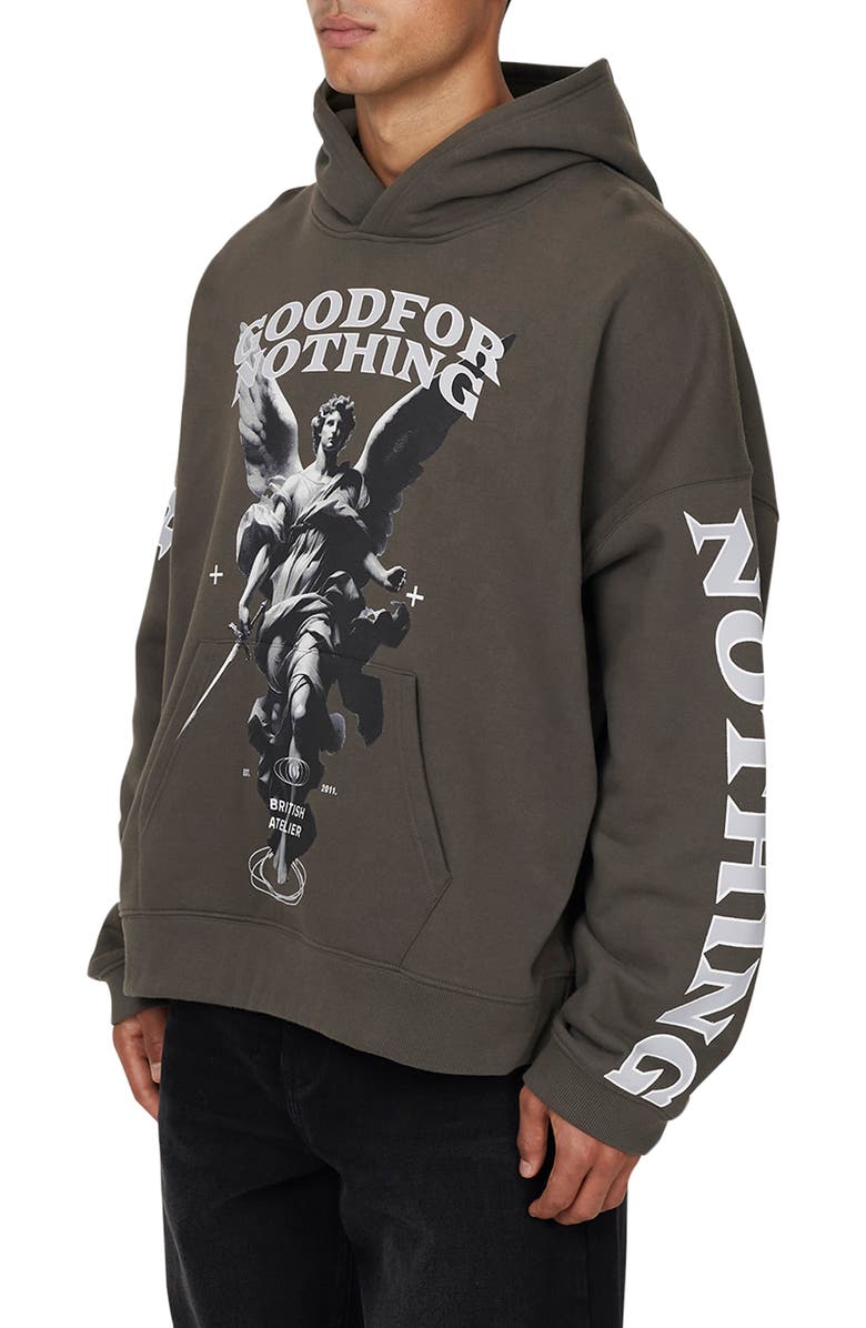 Good For Nothing Boxy Washed Statue Print Hoodie, Alternate, color, Grey