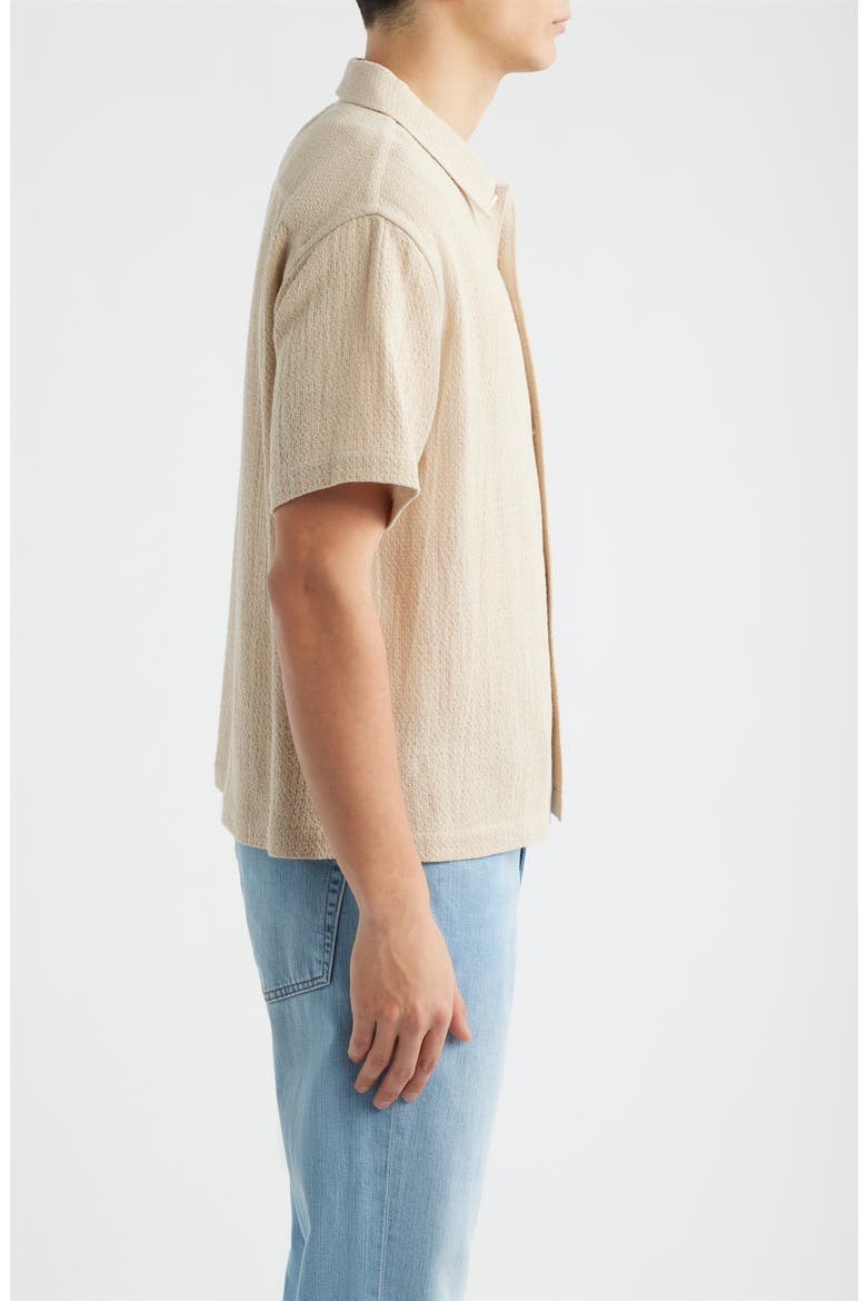 Open Weave Short Sleeve Cotton Blend Button-Up Shirt, Alternate, color, LIGHT STONE