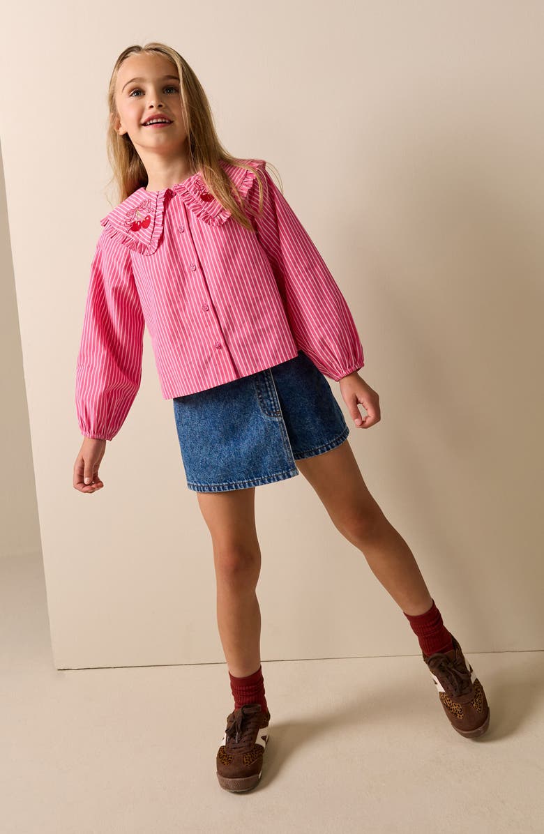 NEXT Kids' Cherry Ruffle Collar Cotton Top, Alternate, color, Pink