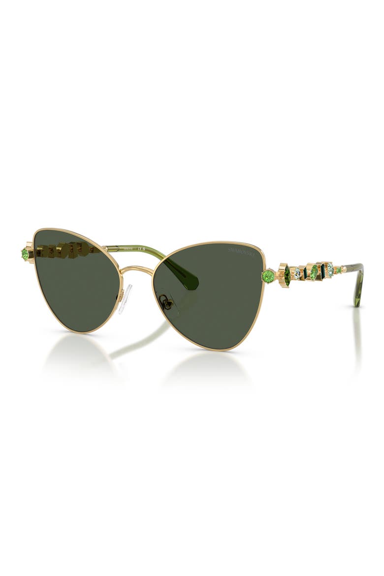 56mm Butterfly Sunglasses, Alternate, color, GOLD / LIGHT GREEN