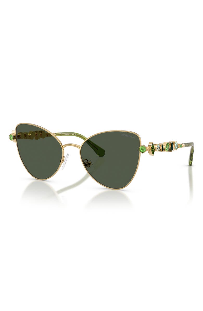 Swarovski 56mm Butterfly Sunglasses, Alternate, color, Gold / Light Green