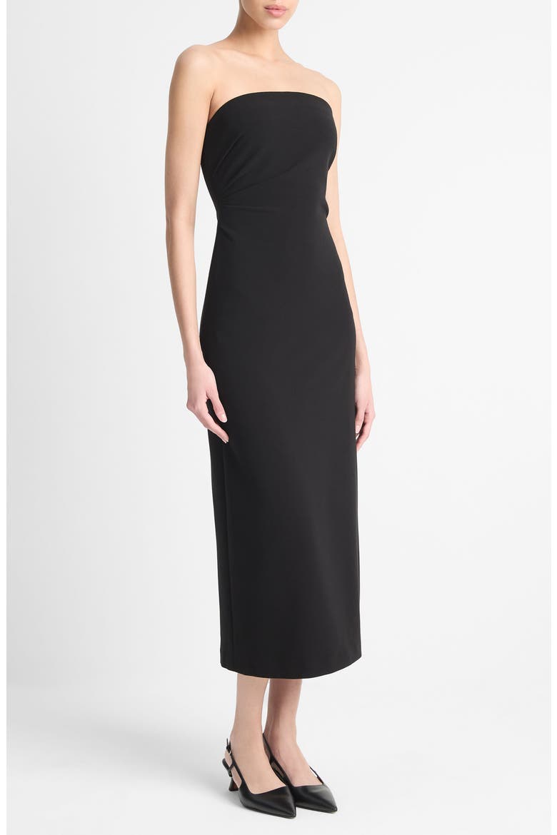 Ruched Strapless Midi Dress, Alternate, color, BLACK