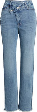 Good American Good Curve Crossover Waist Straight Leg Jeans