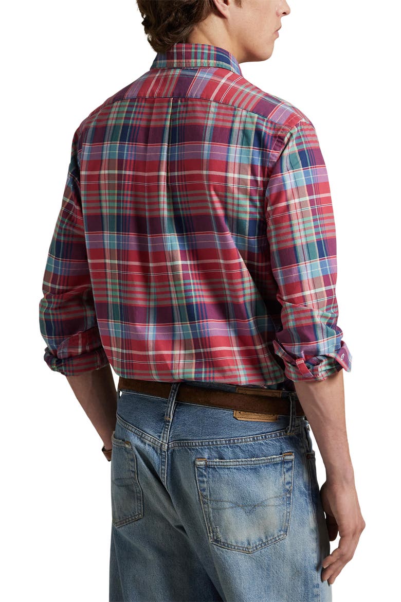 Classic Fit Plaid Cotton Oxford Button-Up Shirt, Alternate, color, RED/ GREEN MULTI