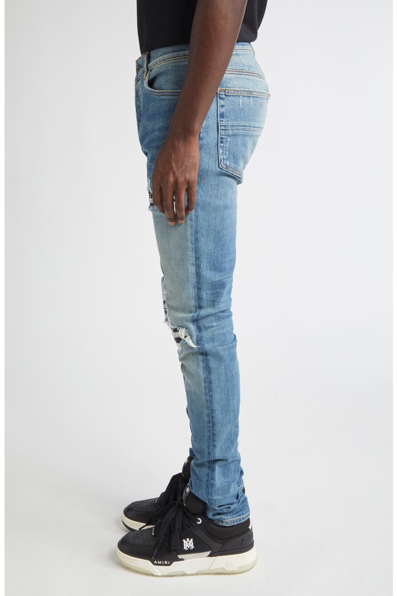 MX1 Leather Patch Ripped Skinny Jeans, Alternate, color, DARK INDIGO
