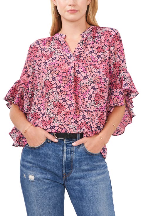 Floral Flutter Sleeve High/Low Top