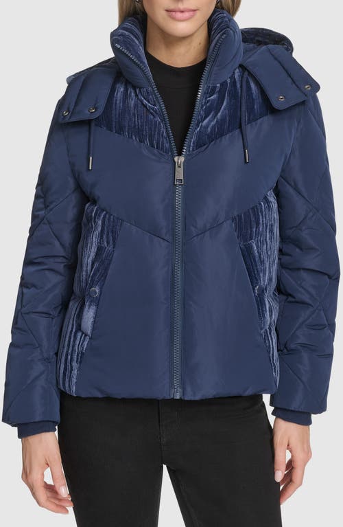 Andrew Marc Tayte Puffer Jacket With Removable Hood In Blue