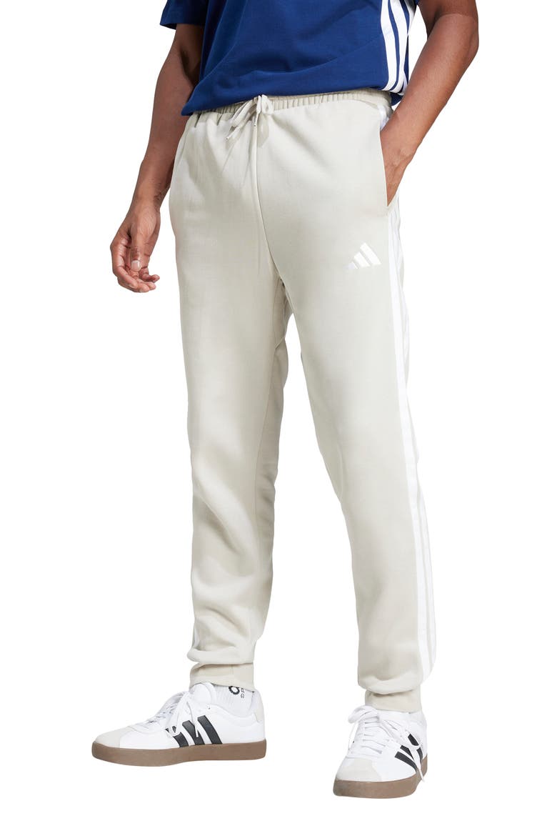 Essential 3-Stripes Fleece Joggers, Main, color, WONDER ALUMINA/WHITE