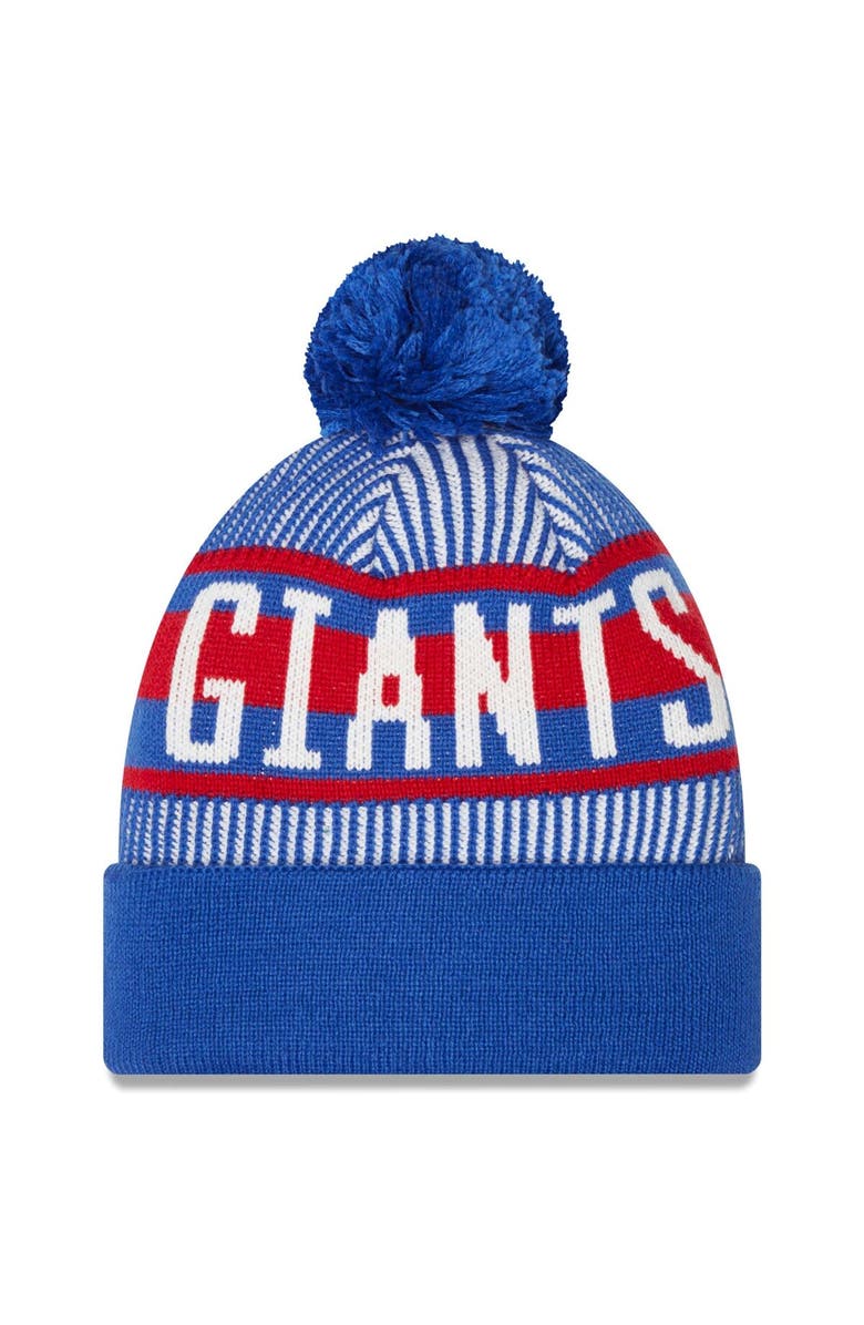 New Era Men's New Era Royal New York Giants Striped Cuffed Knit Hat with Pom, Alternate, color, Royal