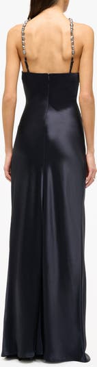 Cadence Beaded Sleeveless Satin Maxi Dress