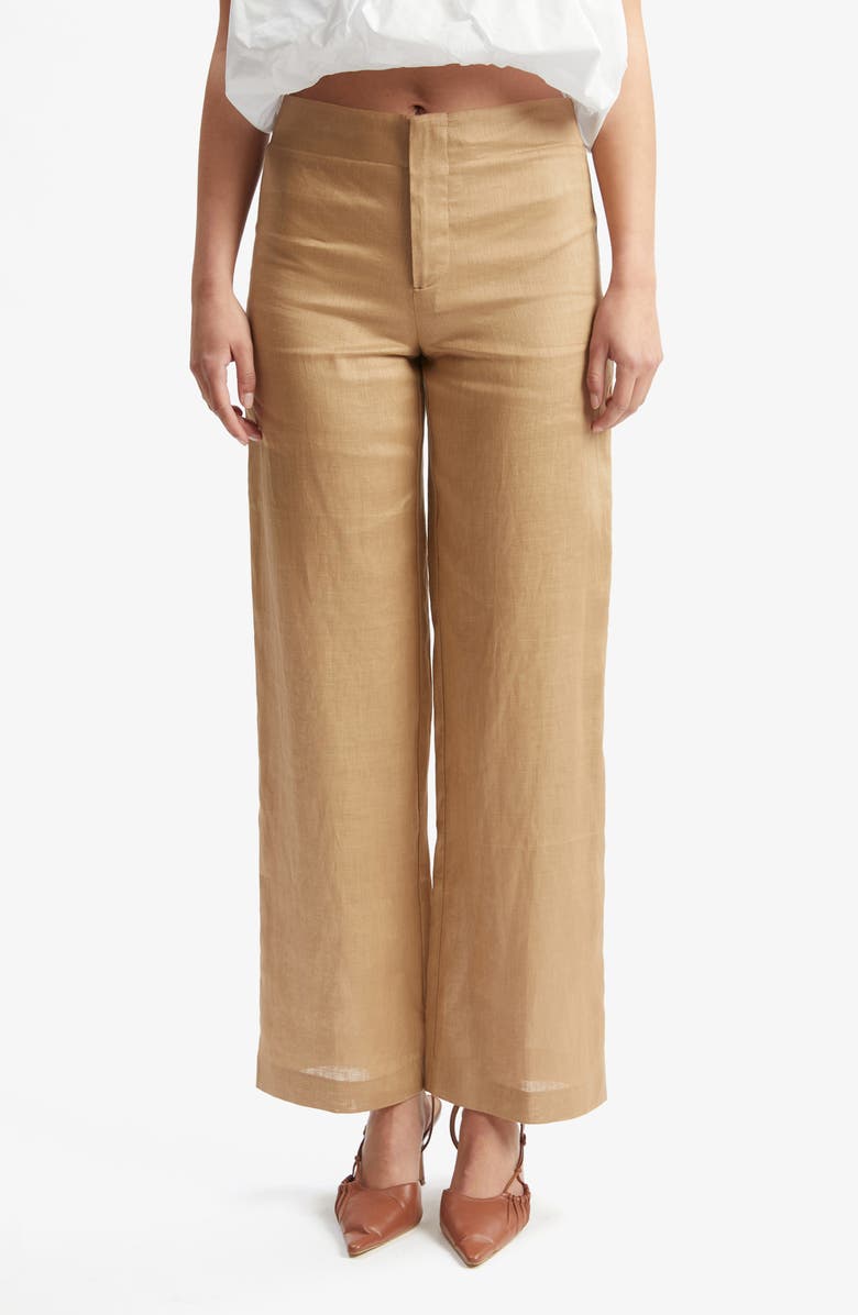 Bardot Balia Hipster High Waist Linen Pants, Main, color, Latte