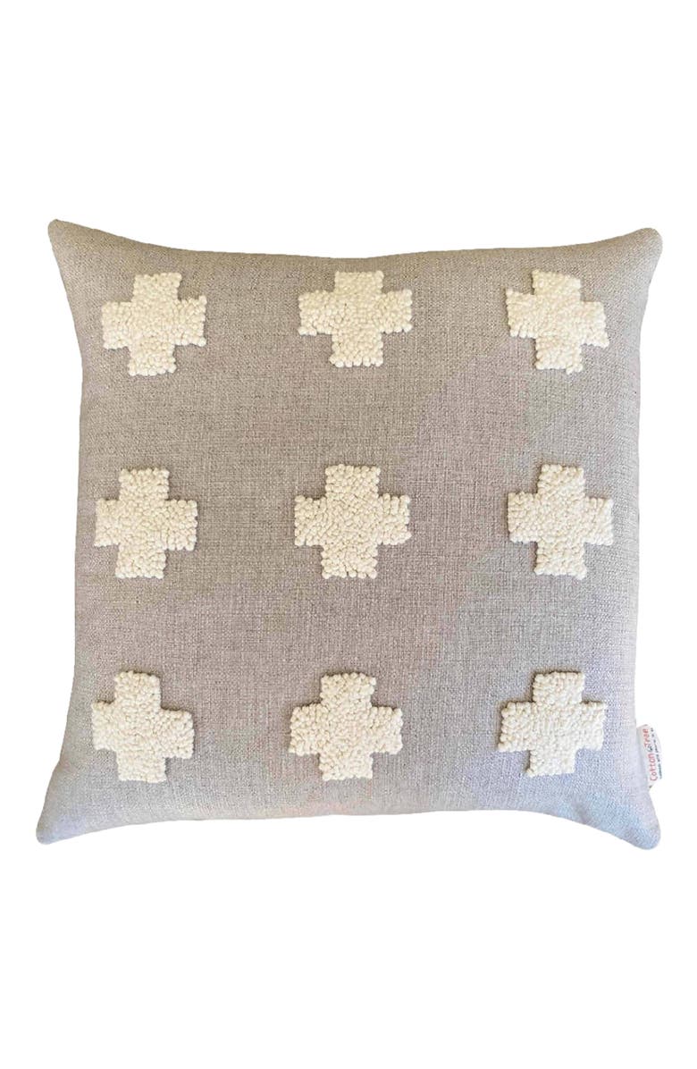 Cotton Tree Punch Needle Naturals Crosses Pillow - Cover Only, Main, color, Grey