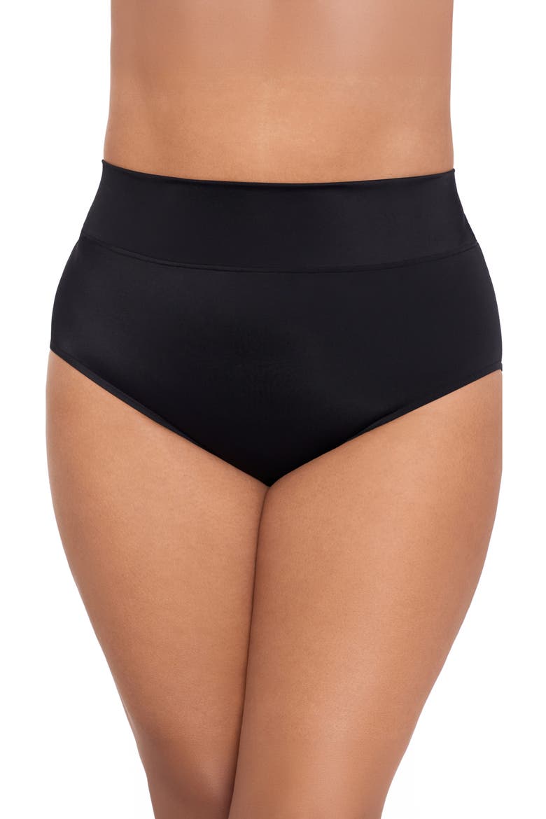 Wide Waistband Yoke-Top Control Swim Brief, Alternate, color, Black