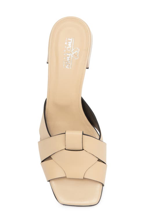 2 Twin Hearts Cross Band Block Heel Sandal In Light Beige