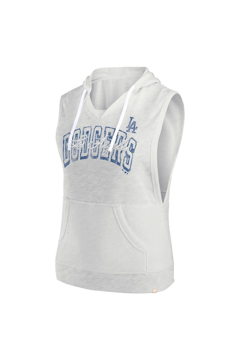 Women's Fanatics Ash Los Angeles Dodgers Lounge Script Sleeveless Pullover Hoodie, Alternate, color, Ash