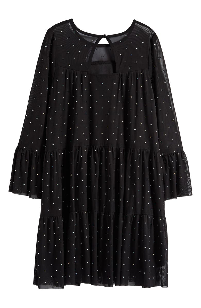 Ava & Yelly Kids' Rhinestone Long Sleeve Tulle Trapeze Dress, Main, color,