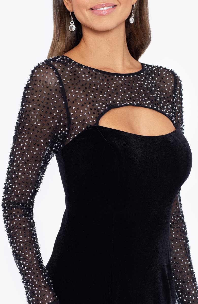 Betsy & Adam Bead Embellished Long Sleeve Velvet Mermaid Gown, Alternate, color,