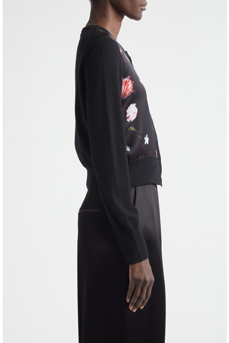 Floral Satin & Merino Wool Cardigan, Alternate, color, DUTCH FLOWER PAINTING BLACK