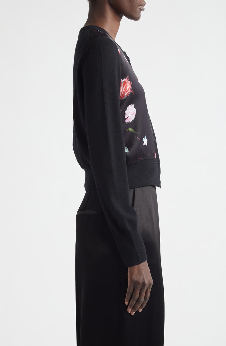 Erdem Floral Satin & Merino Wool Cardigan, Alternate, color, Dutch Flower Painting Black