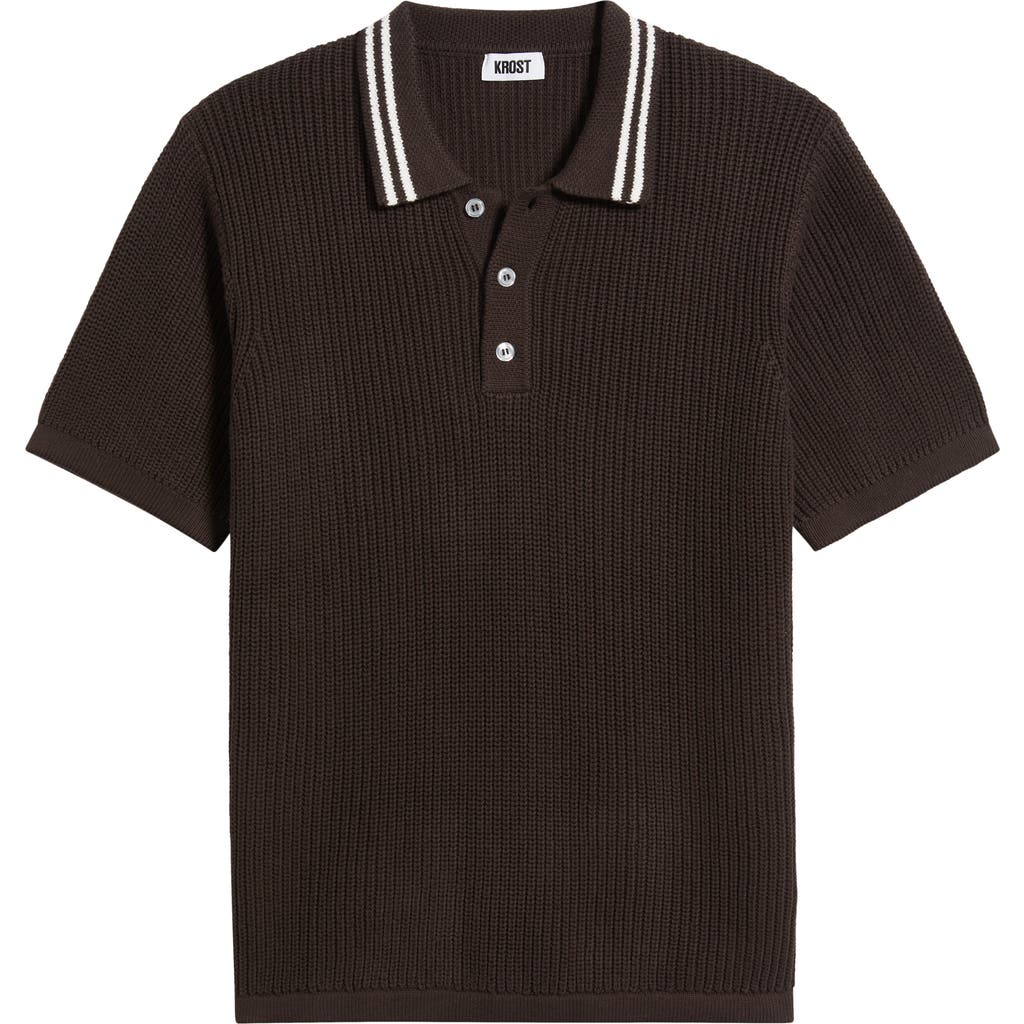 Krost English Rib Cotton Polo Sweater In Brown