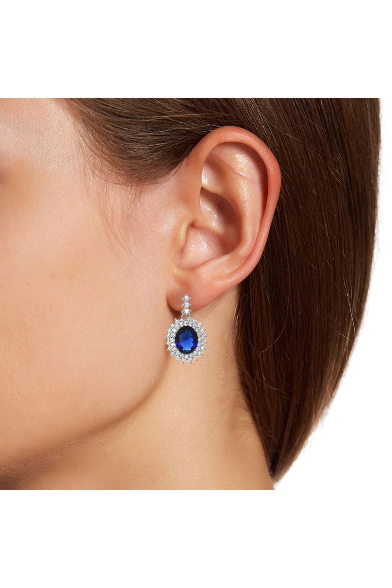 SAVVY CIE JEWELS Sterling Silver CZ Halo Lab Created Sapphire Drop ...