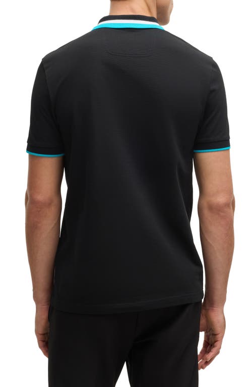 Hugo Boss Boss Paddy Tipped Cotton Polo In Black