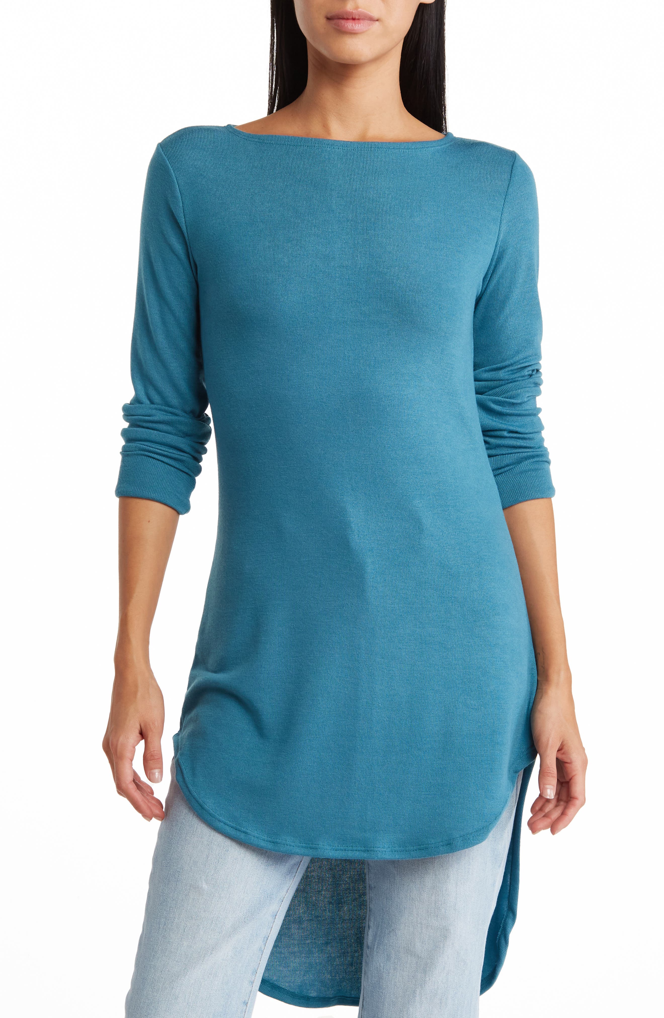 GO COUTURE Boatneck High/Low Hem Tunic Top