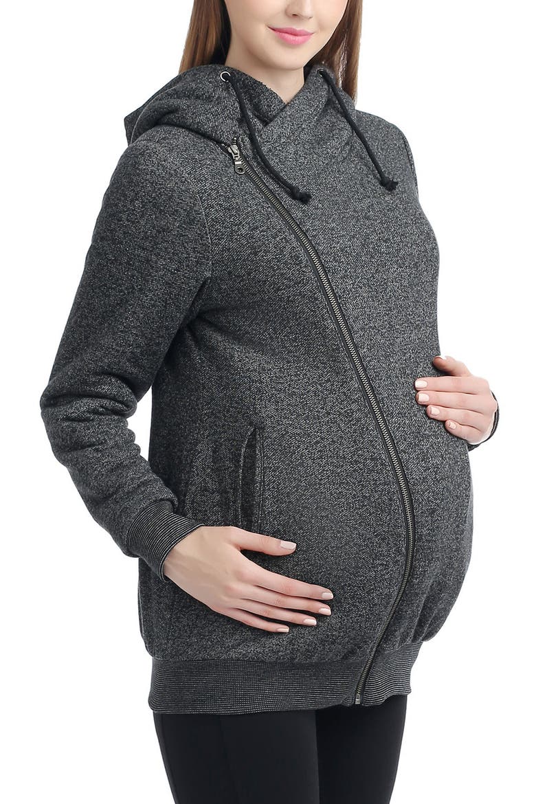 Kenzie Zip Maternity Hoodie, Alternate, color, BLACK