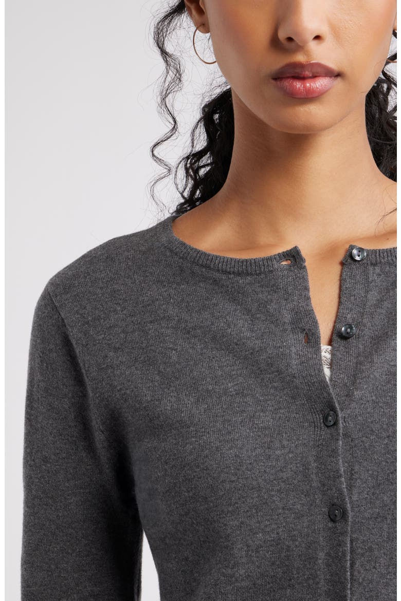 Crewneck Cotton Blend Cardigan, Alternate, color, GREY MED CHARCOAL HEATHER