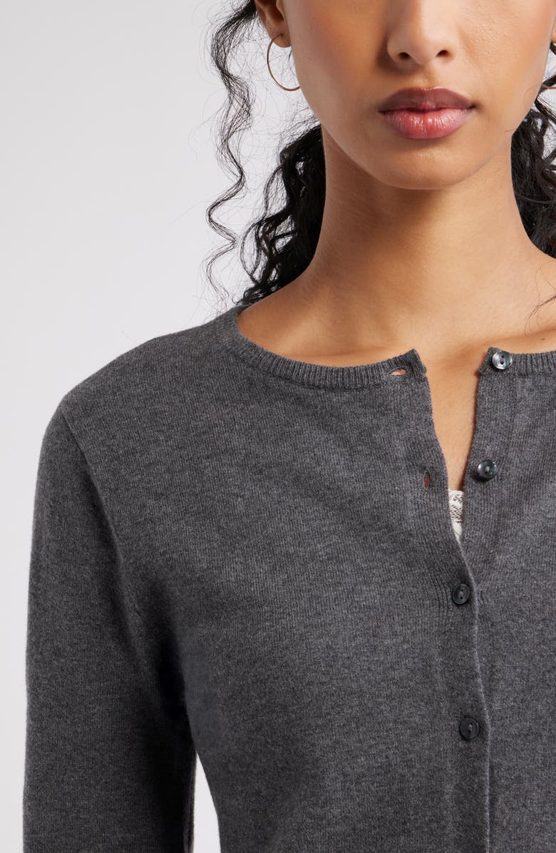 BP. Crewneck Cotton Blend Cardigan, Alternate, color, Grey Med Charcoal Heather