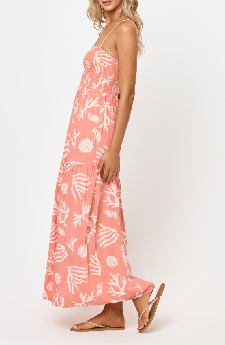 LSPACE Mallorca Smocked Cover-Up Maxi Dress, Alternate, color, Shell Or High Water