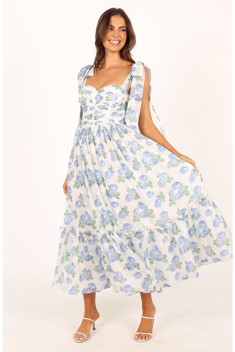 Floret Bow Strap Midi Sundress, Alternate, color, BLUE